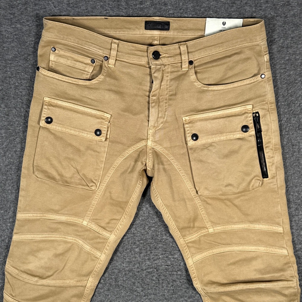 Belstaff Felmore Moto Cargo Pants Mens 32/33 Tan Slim Low Waist Utility Biker